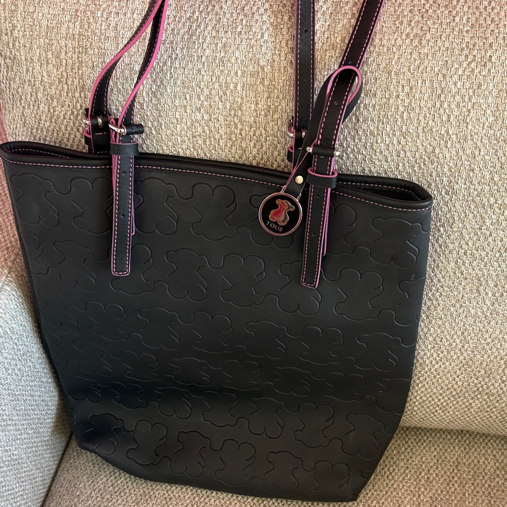 Tous Black Tote with Pink Trim New